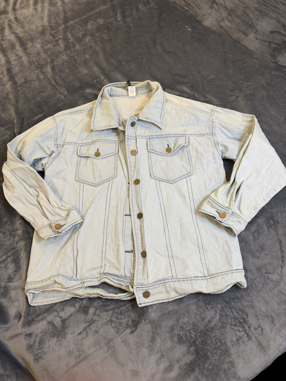 Fashion Nova Distressed Chain Back Denim jacket Women Sz M Goth Punk Edgy Biker